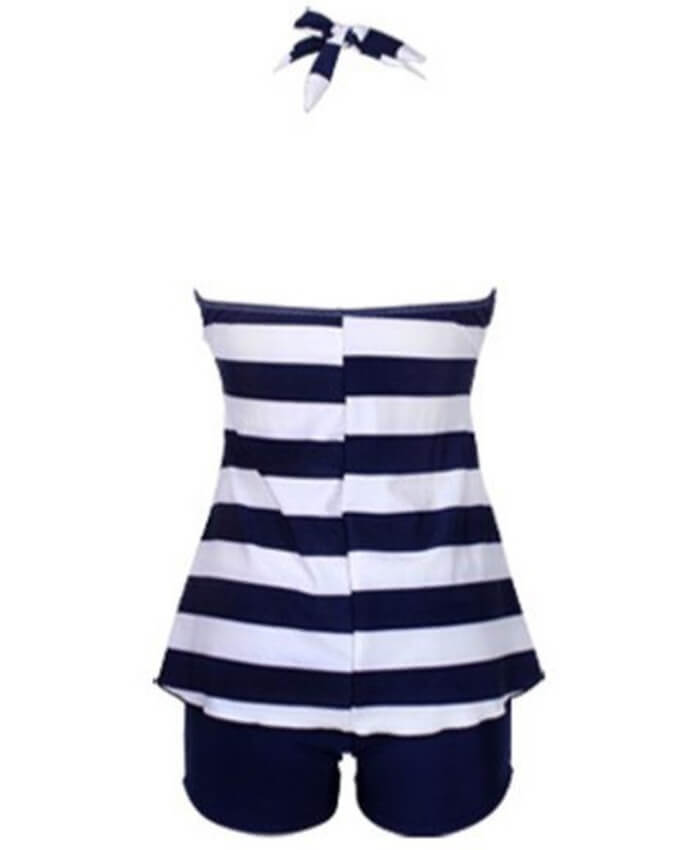 Open Back Striped Bowknot Front Swimwear Top and Shorts